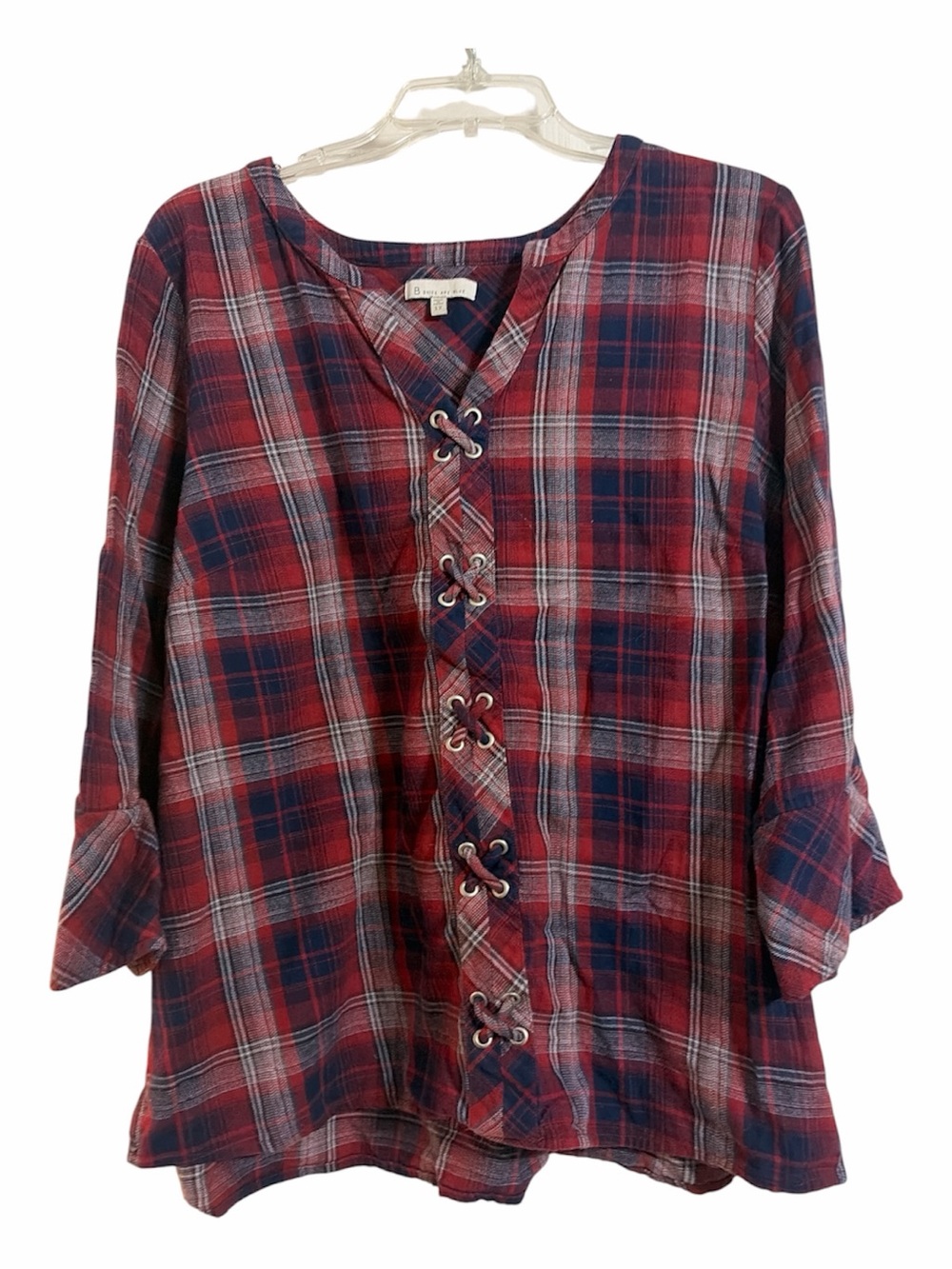 Skies Are Blue Red & Navy Plaid Lace-Up Tunic size 1X
